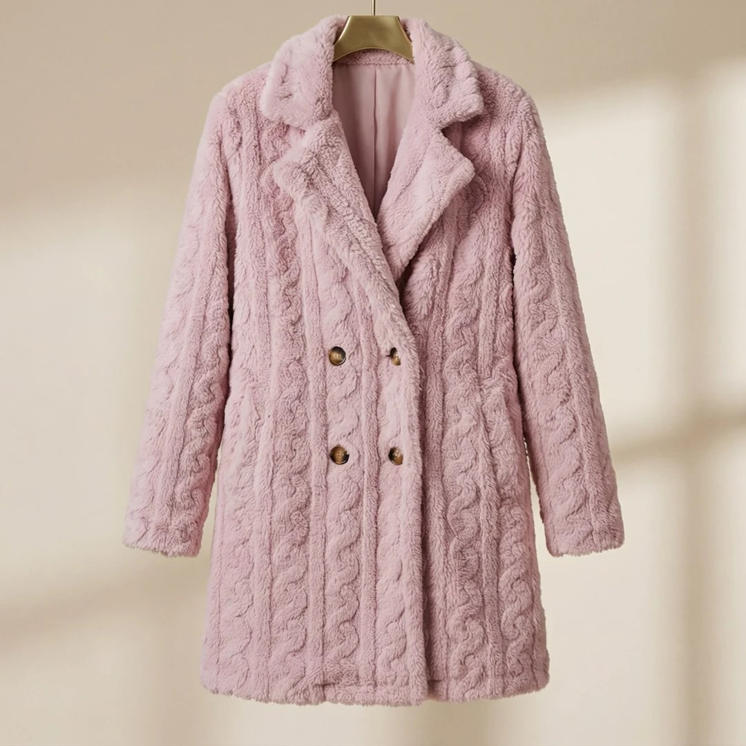 Juniper Women’s Plush Coat – Double-Breasted Mid-Length Faux Fur Winter Jacket