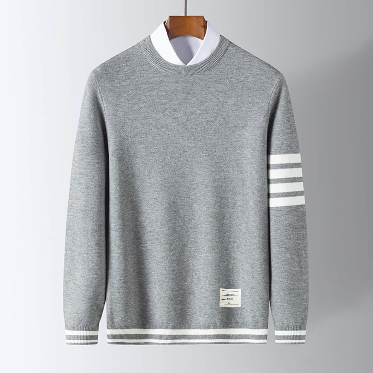 Danillo Men’s Sweater – Soft Wool Pullover with Sporty Striped Sleeves