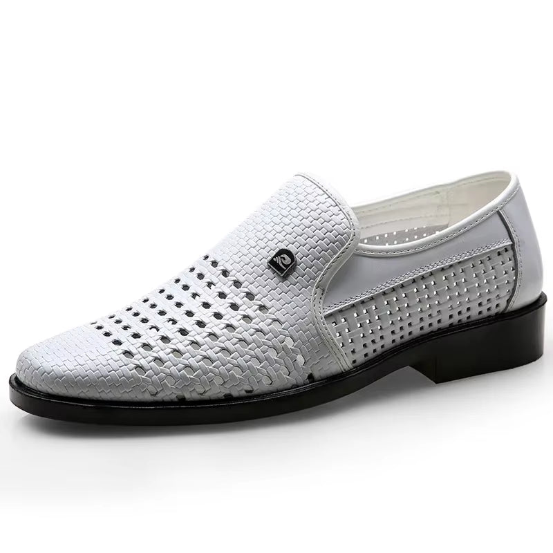 Calvin Men’s Woven Leather Loafers – Breathable Calfskin with Cushioned Sole