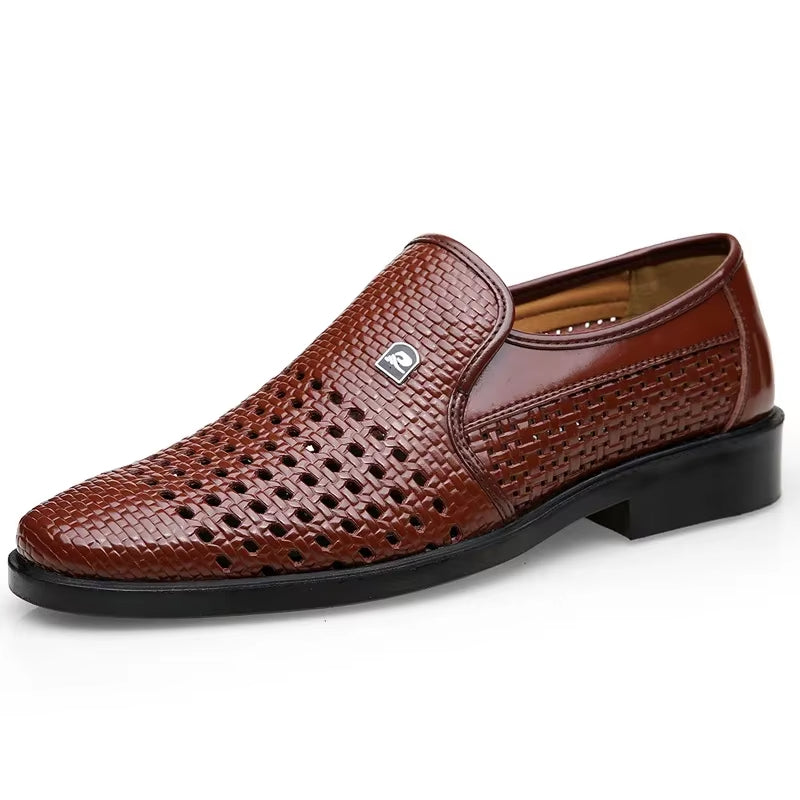 Calvin Men’s Woven Leather Loafers – Breathable Calfskin with Cushioned Sole