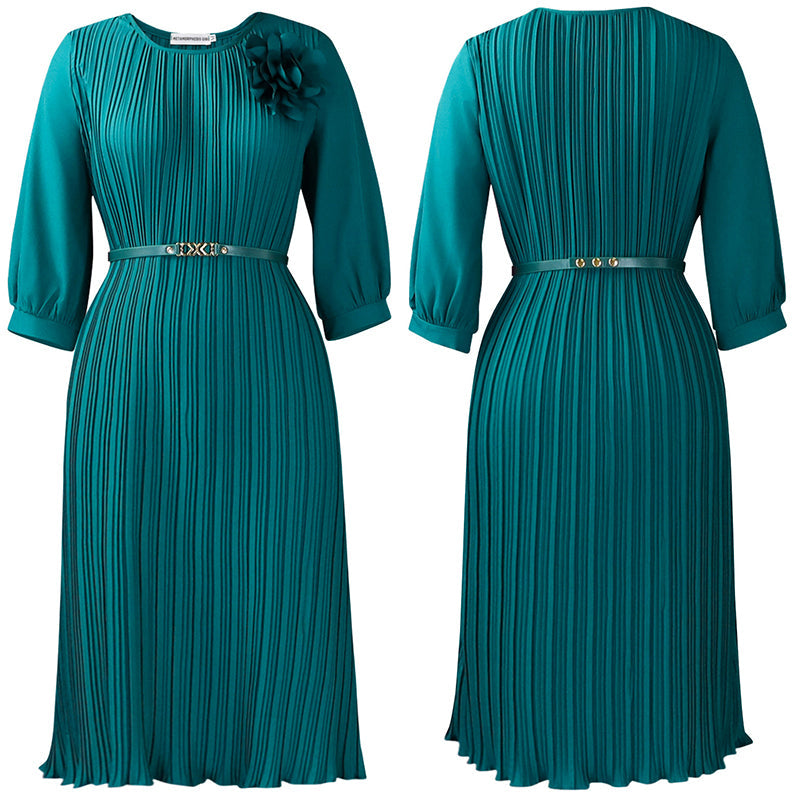Asha Belted Pleated Midi Dress – Elegant Versatile Day-to-Night Dress