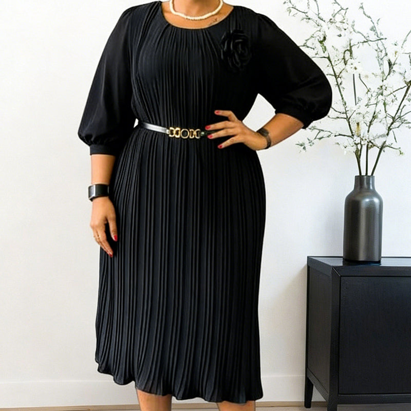 Asha Belted Pleated Midi Dress – Elegant Versatile Day-to-Night Dress