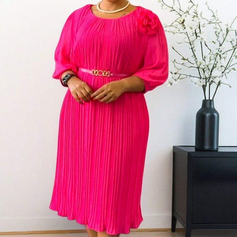Asha Belted Pleated Midi Dress – Elegant Versatile Day-to-Night Dress