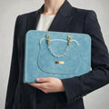 Liora Women’s Mac Bag – Structured Suede with Acrylic Top Handle