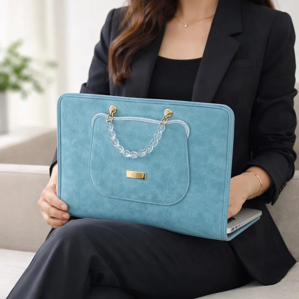Liora Women’s Mac Bag – Structured Suede with Acrylic Top Handle