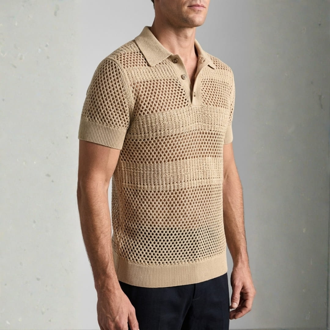 Caius Knit Performance Polo Shirt — Breathable See-Through Casual Shirt