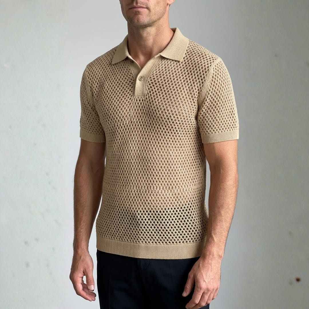 Caius Knit Performance Polo Shirt — Breathable See-Through Casual Shirt