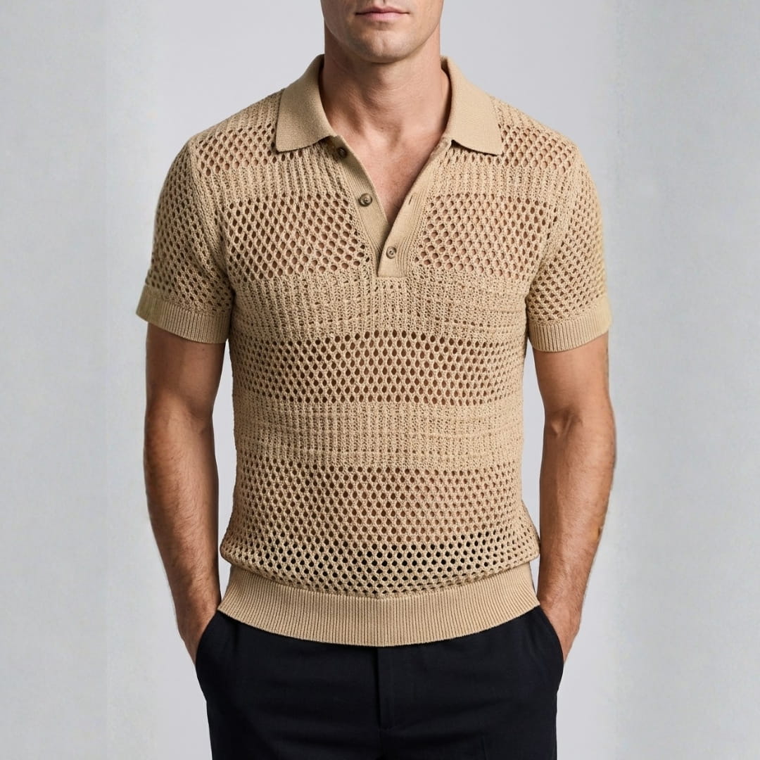 Caius Knit Performance Polo Shirt — Breathable See-Through Casual Shirt