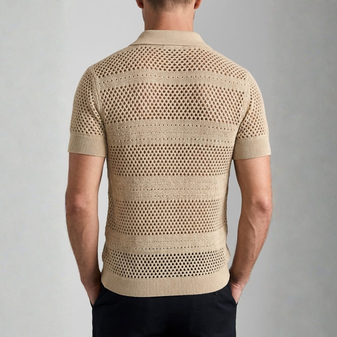 Caius Knit Performance Polo Shirt — Breathable See-Through Casual Shirt