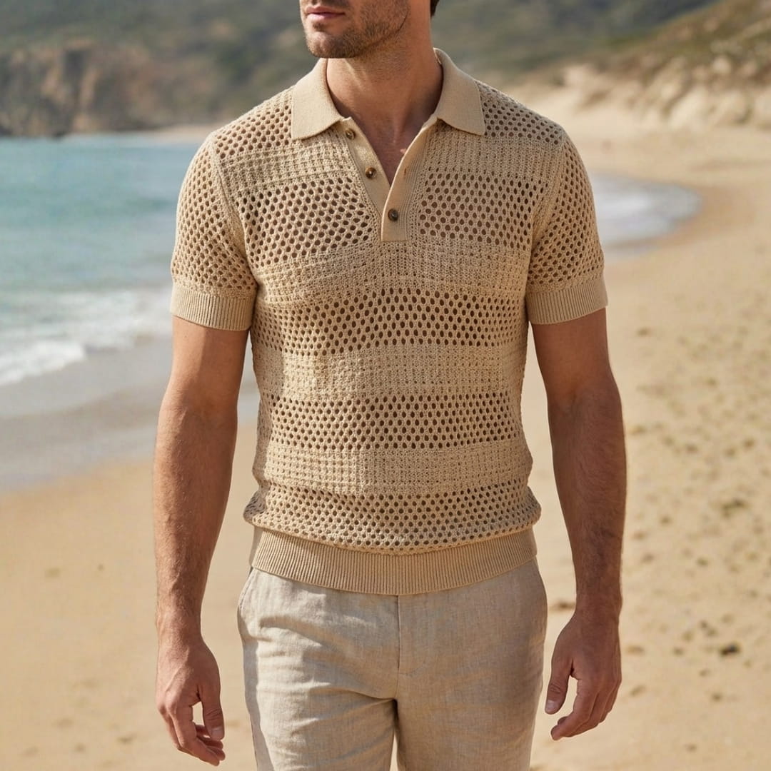 Caius Knit Performance Polo Shirt — Breathable See-Through Casual Shirt