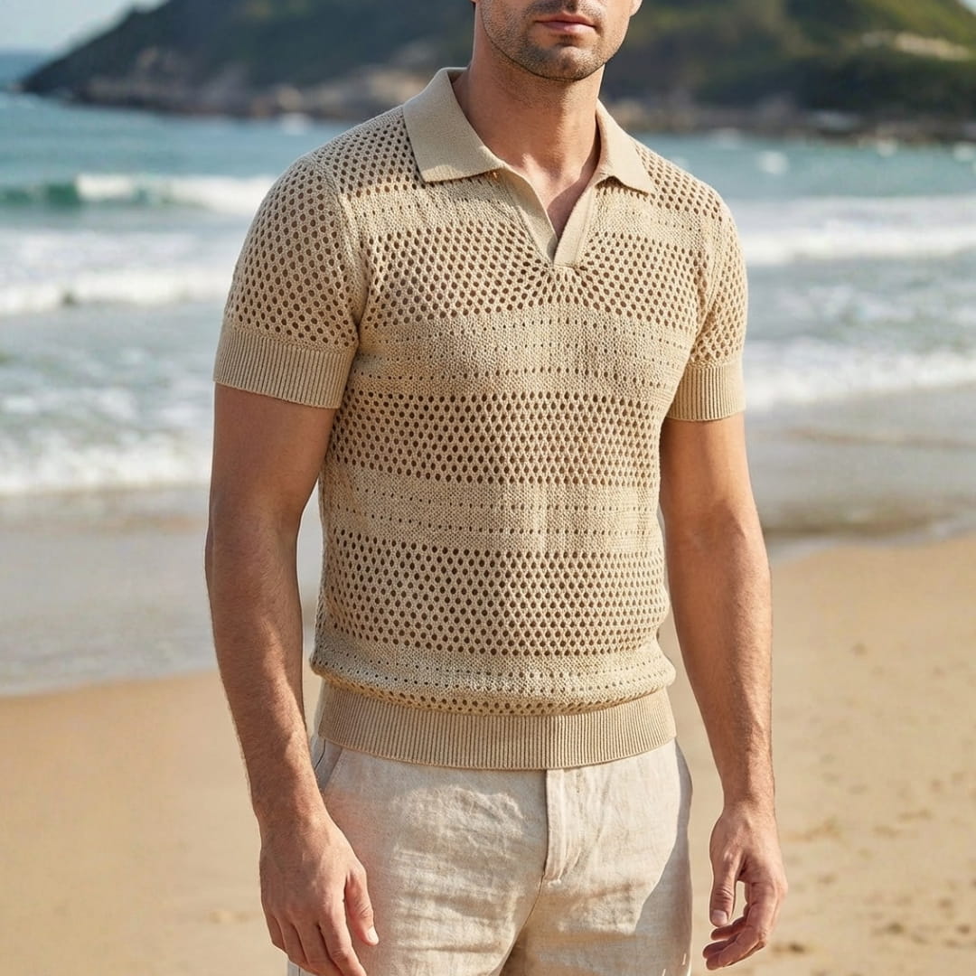 Caius Knit Performance Polo Shirt — Breathable See-Through Casual Shirt