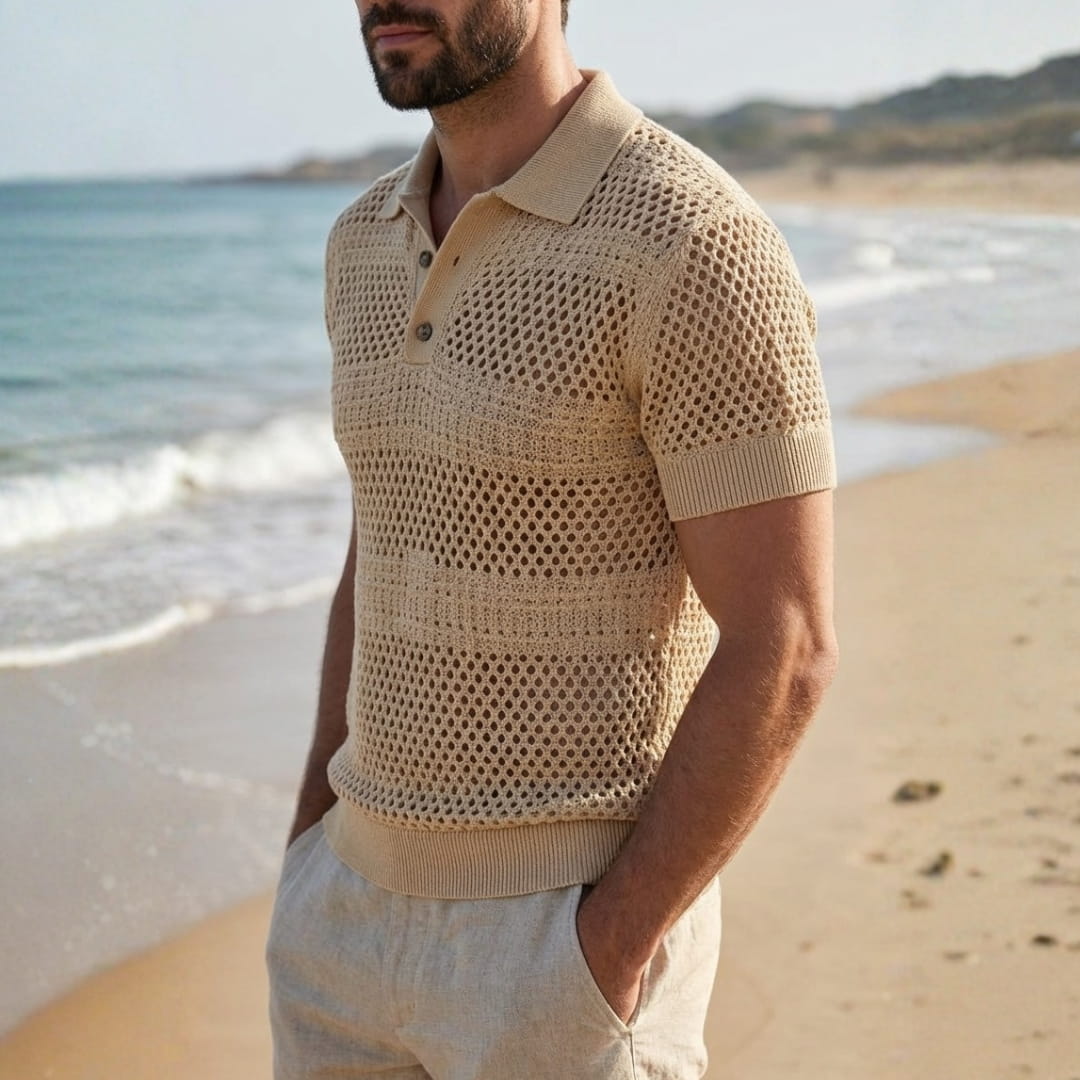 Caius Knit Performance Polo Shirt — Breathable See-Through Casual Shirt
