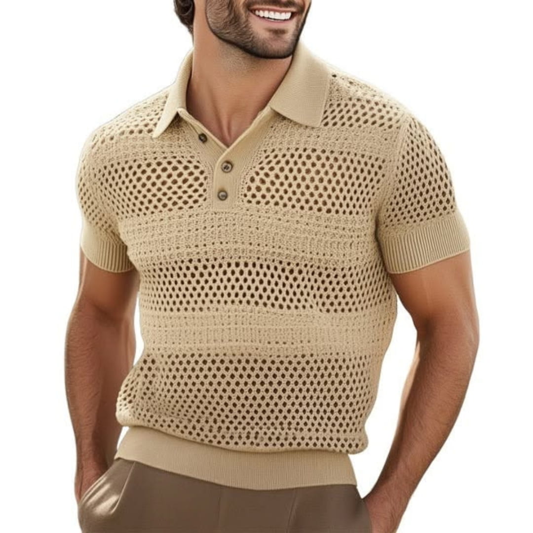 Caius Knit Performance Polo Shirt — Breathable See-Through Casual Shirt