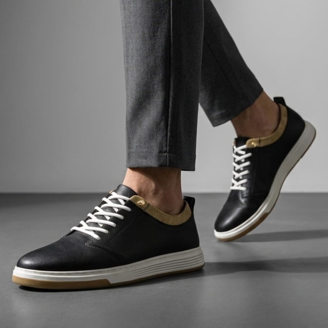 Bruno Genuine Leather Sneakers — Hand-Stitched Cushioned Casual Footwear