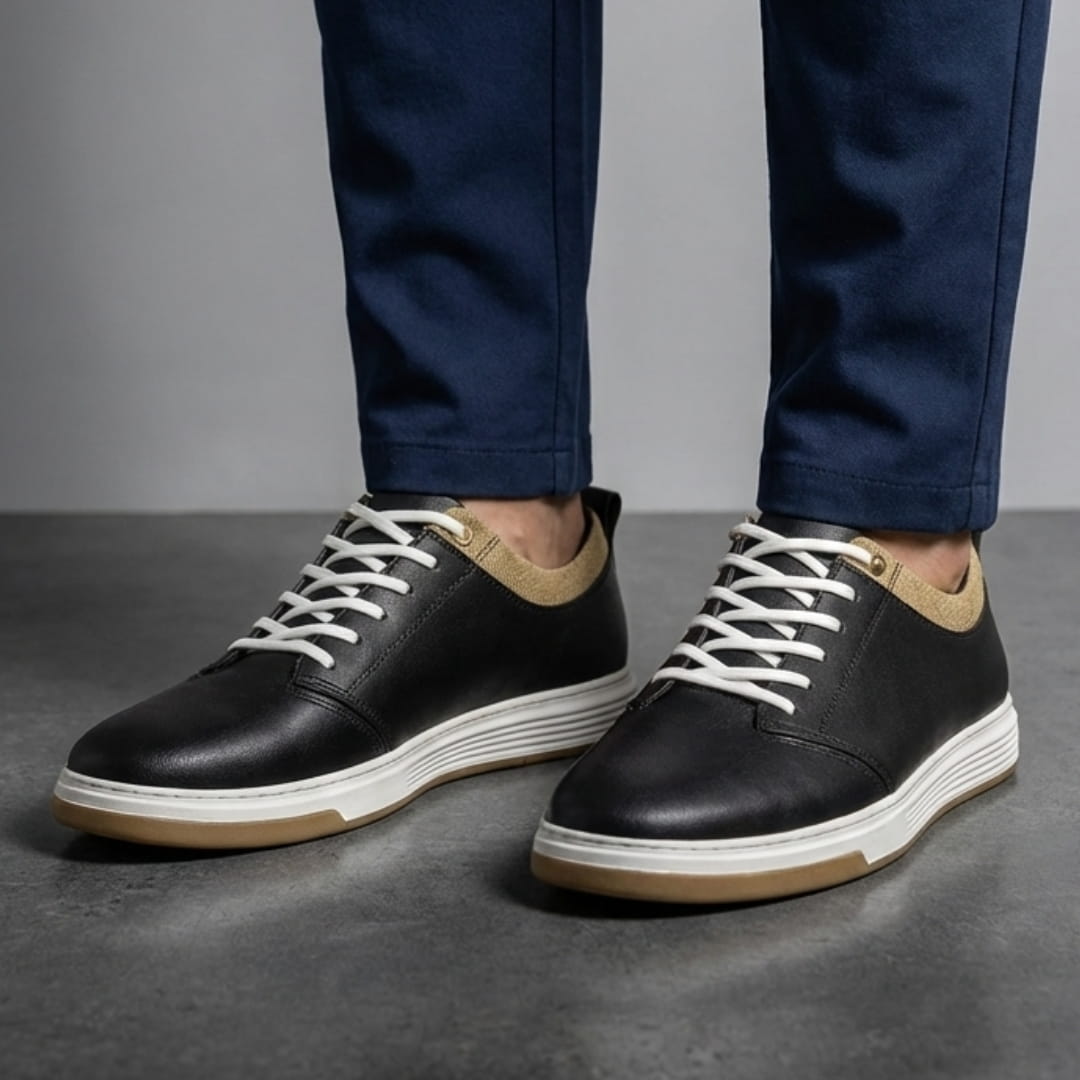 Bruno Genuine Leather Sneakers — Hand-Stitched Cushioned Casual Footwear