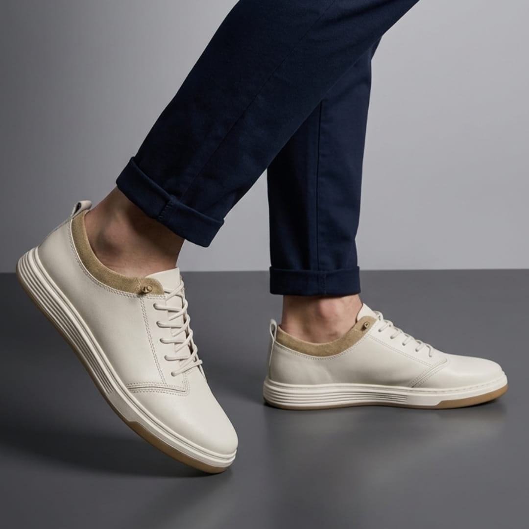 Bruno Genuine Leather Sneakers — Hand-Stitched Cushioned Casual Footwear