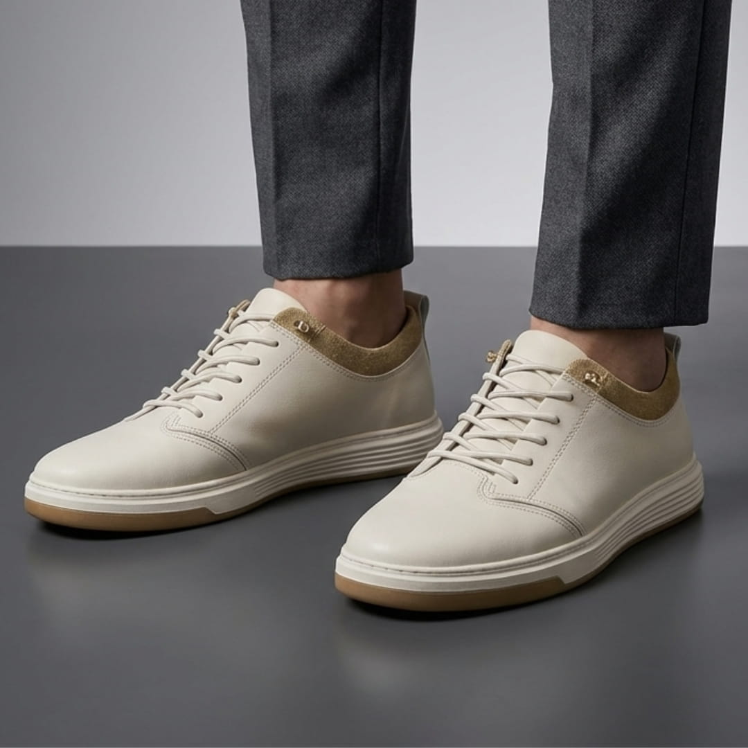 Bruno Genuine Leather Sneakers — Hand-Stitched Cushioned Casual Footwear