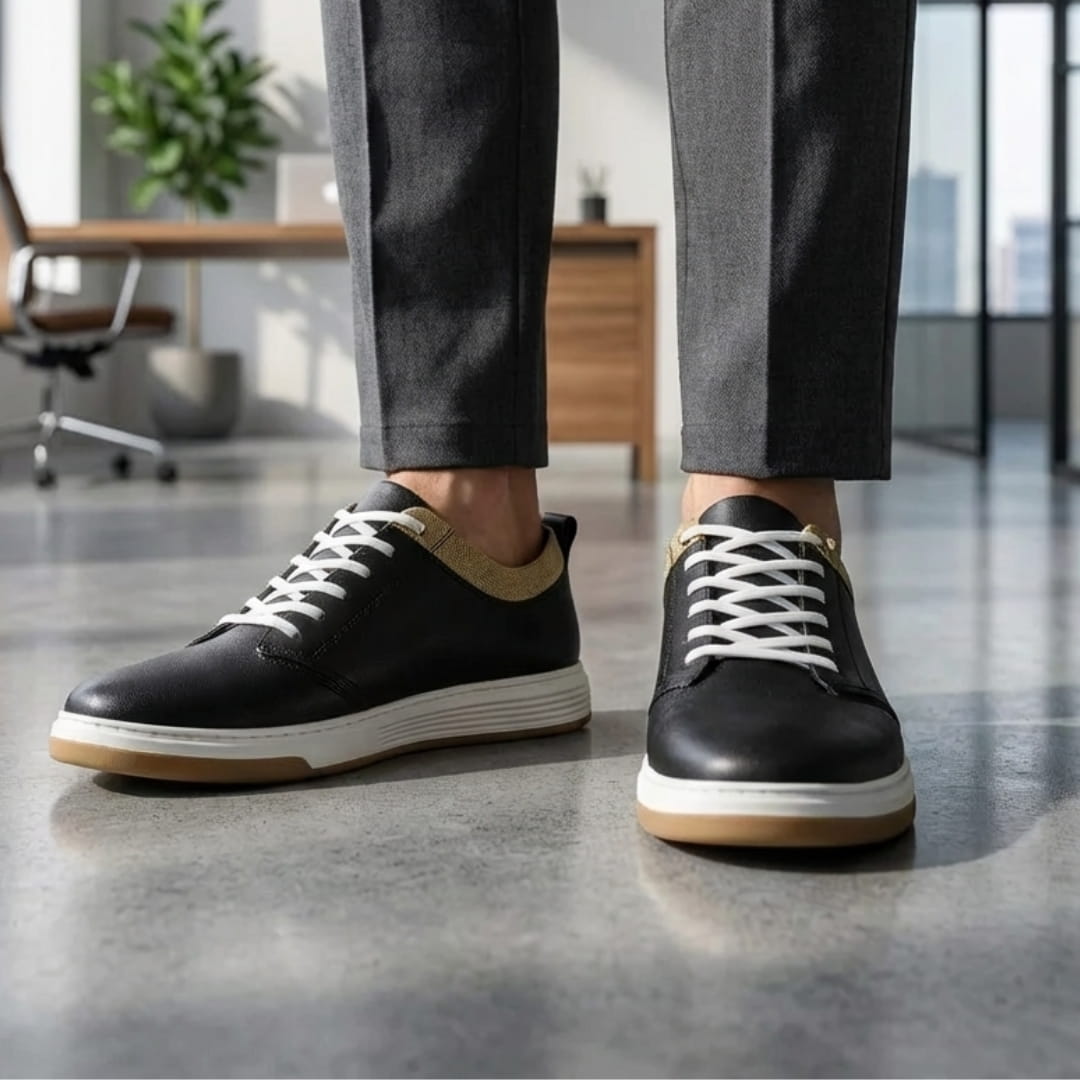 Bruno Genuine Leather Sneakers — Hand-Stitched Cushioned Casual Footwear