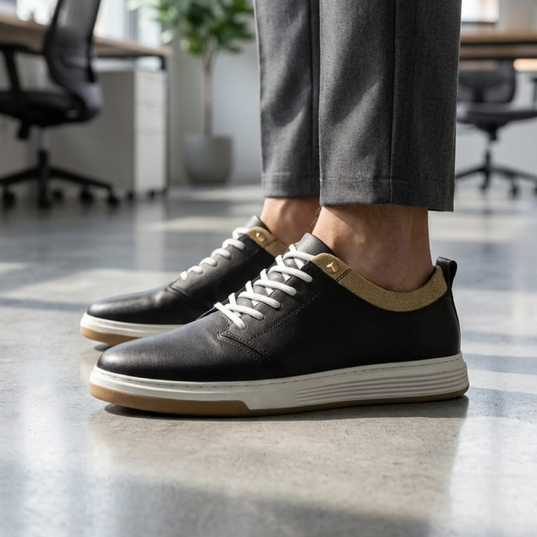 Bruno Genuine Leather Sneakers — Hand-Stitched Cushioned Casual Footwear