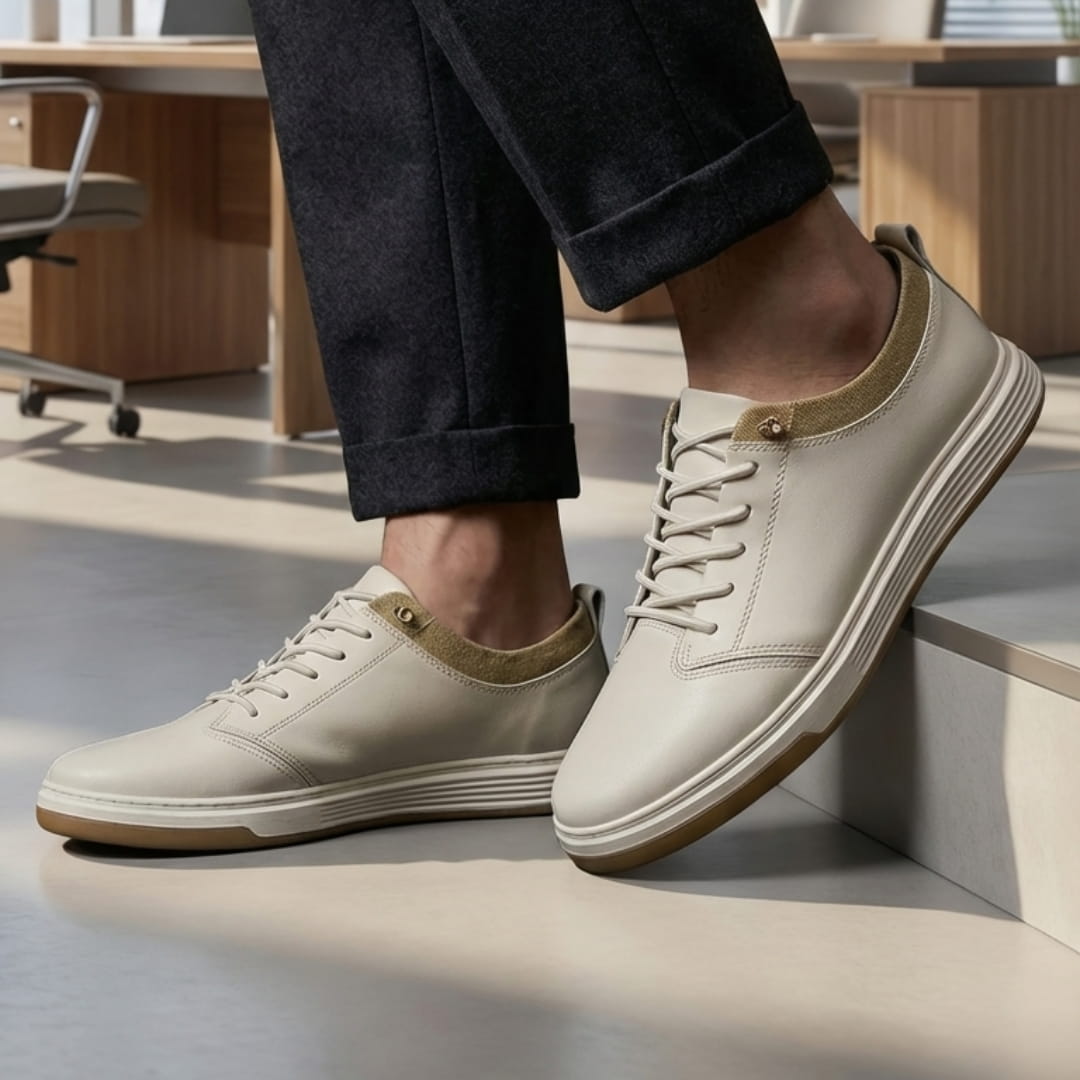 Bruno Genuine Leather Sneakers — Hand-Stitched Cushioned Casual Footwear