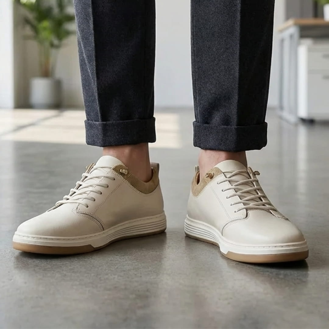 Bruno Genuine Leather Sneakers — Hand-Stitched Cushioned Casual Footwear