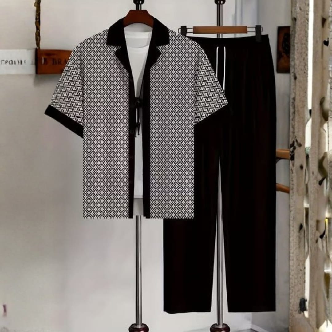 Vincenzo Geometric Pattern Co-Ord Set — Lightweight Casual Two-Piece Outfit