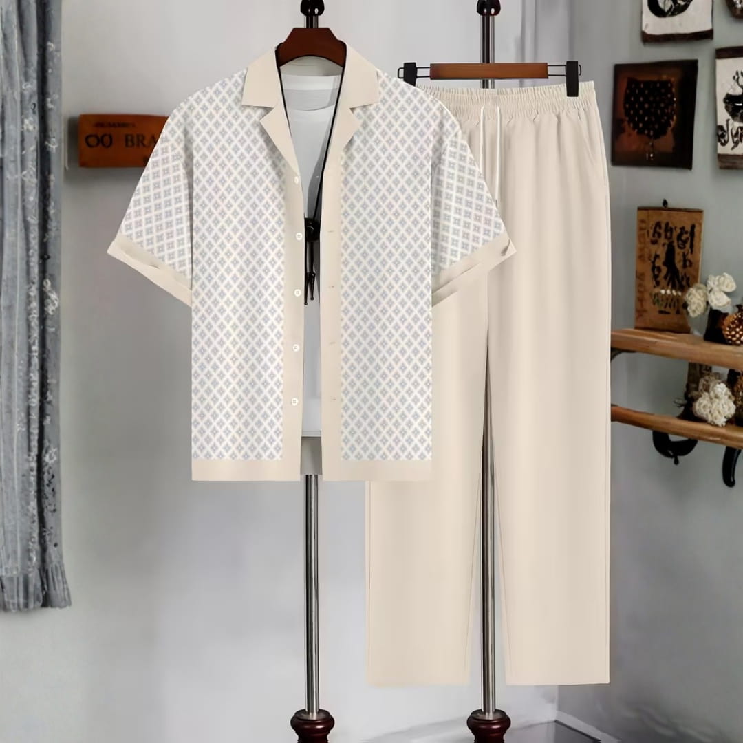 Vincenzo Geometric Pattern Co-Ord Set — Lightweight Casual Two-Piece Outfit