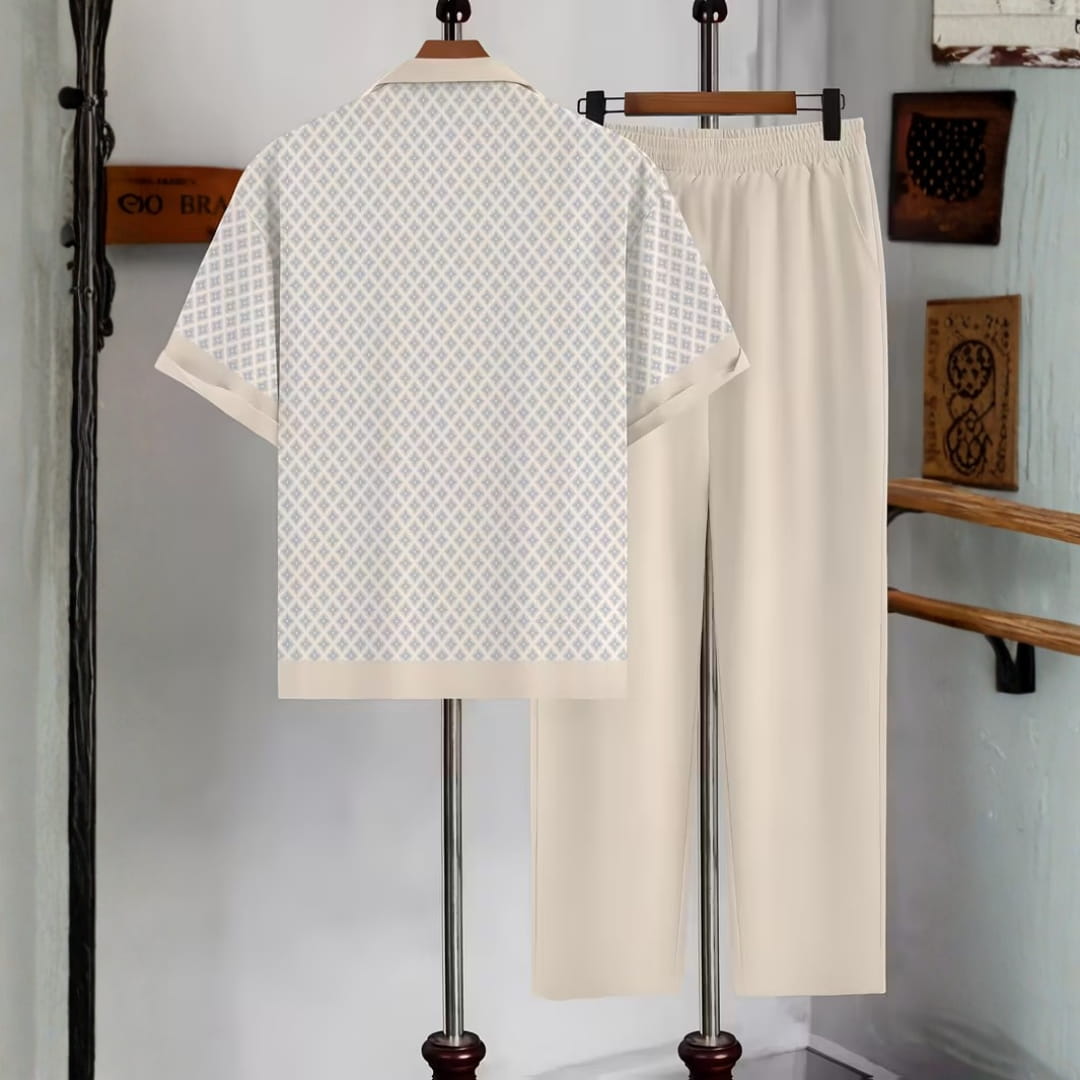 Vincenzo Geometric Pattern Co-Ord Set — Lightweight Casual Two-Piece Outfit
