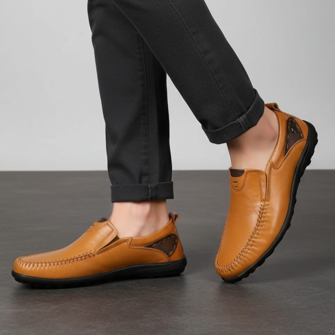 Steffano Slip-On Leather Loafers — Cushioned Minimalist Casual Dress Shoes
