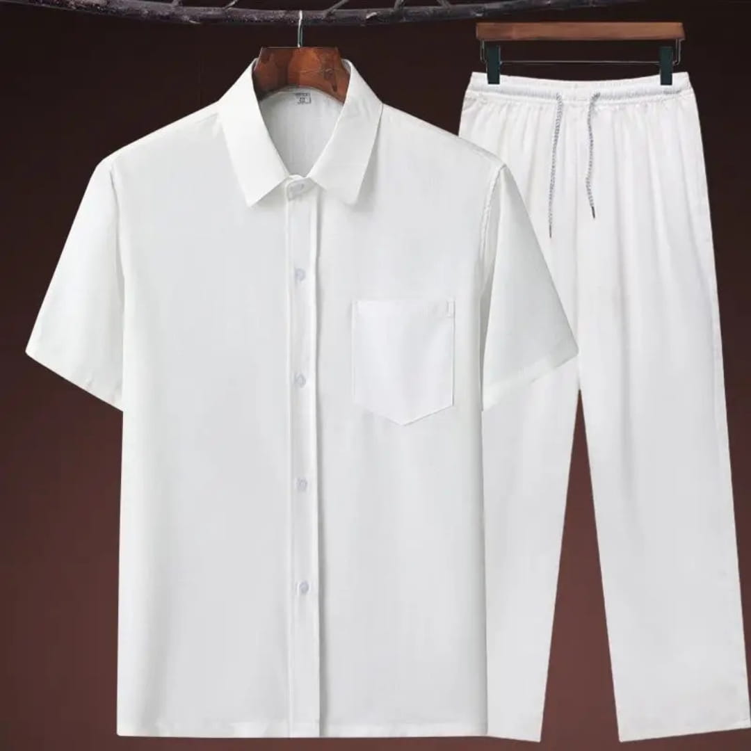 Kaiden Cotton Lightweight Summer Set — Casual Shirt-Pants Loungewear Set