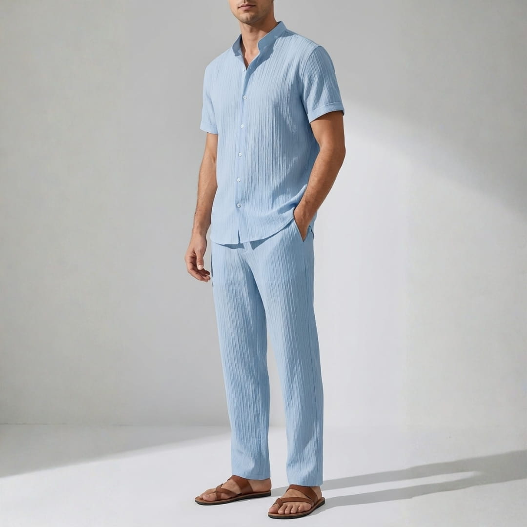 Trevor Premium Textured Summer Set — Lightweight Casual Shirt-Pants Outfit Set