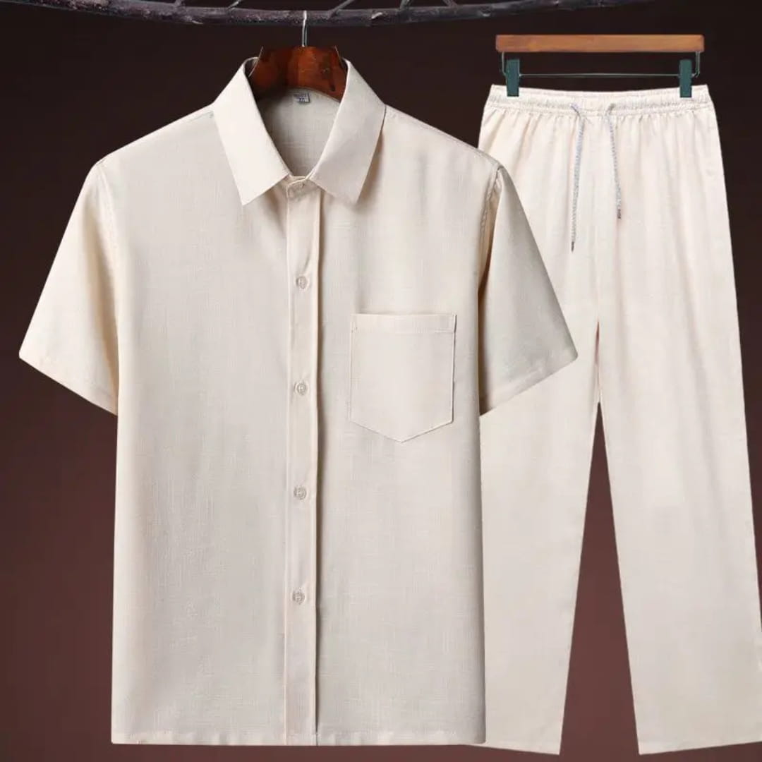 Kaiden Cotton Lightweight Summer Set — Casual Shirt-Pants Loungewear Set