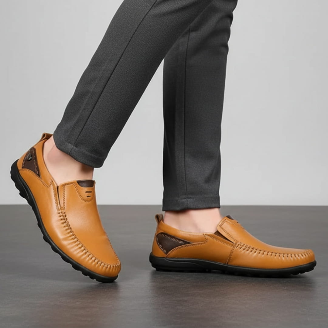 Steffano Slip-On Leather Loafers — Cushioned Minimalist Casual Dress Shoes