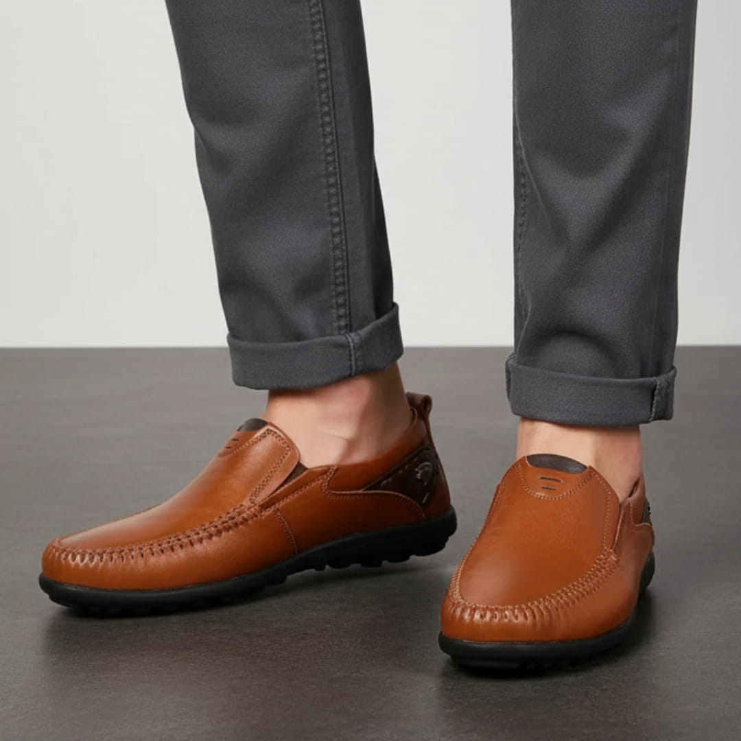 Steffano Slip-On Leather Loafers — Cushioned Minimalist Casual Dress Shoes
