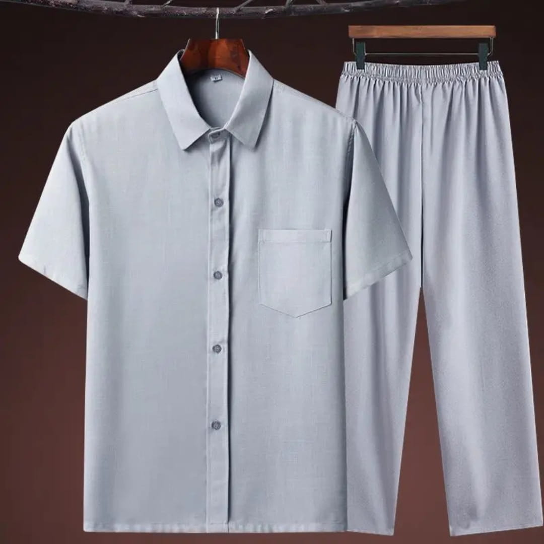 Kaiden Cotton Lightweight Summer Set — Casual Shirt-Pants Loungewear Set