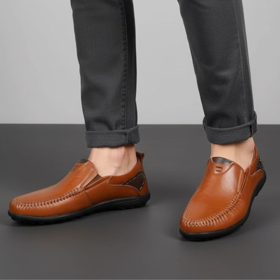 Steffano Slip-On Leather Loafers — Cushioned Minimalist Casual Dress Shoes