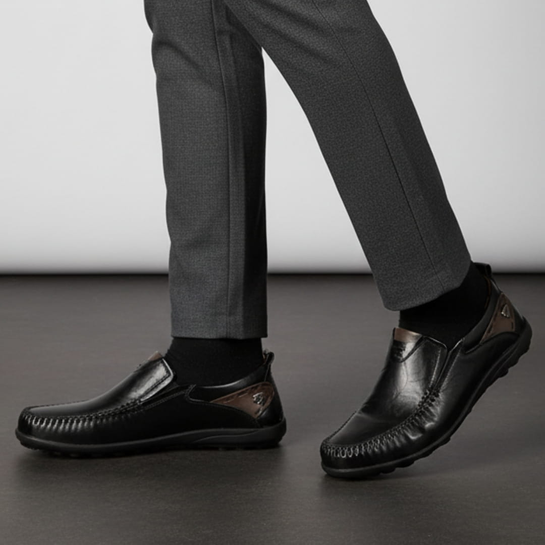 Steffano Slip-On Leather Loafers — Cushioned Minimalist Casual Dress Shoes