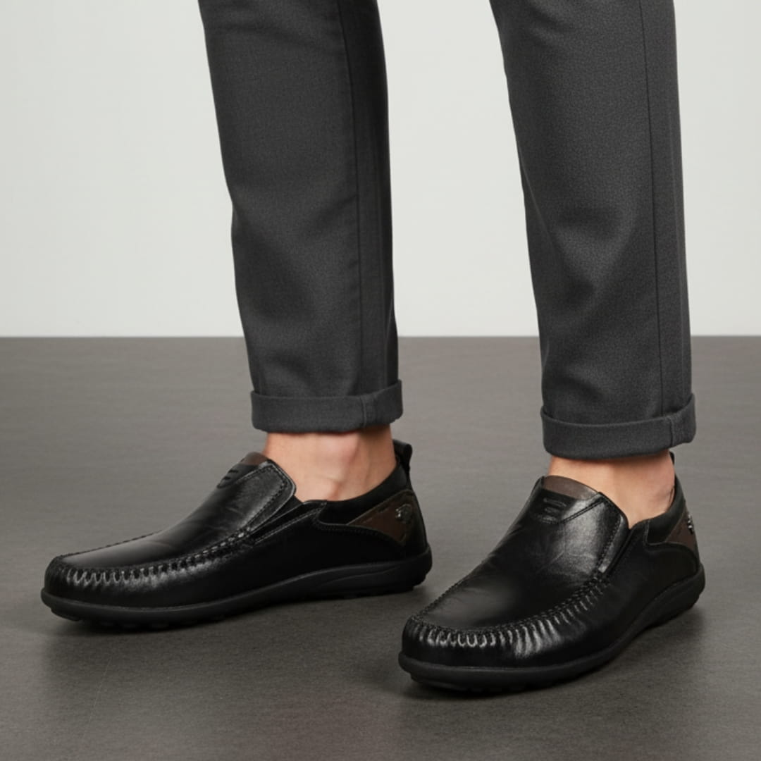 Steffano Slip-On Leather Loafers — Cushioned Minimalist Casual Dress Shoes