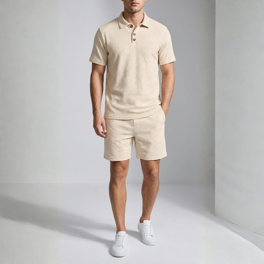 Kenneth Textured Summer Two-Piece Set — Casual Shirt Shorts Outfit Set