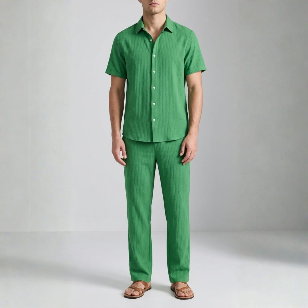 Trevor Premium Textured Summer Set — Lightweight Casual Shirt-Pants Outfit Set