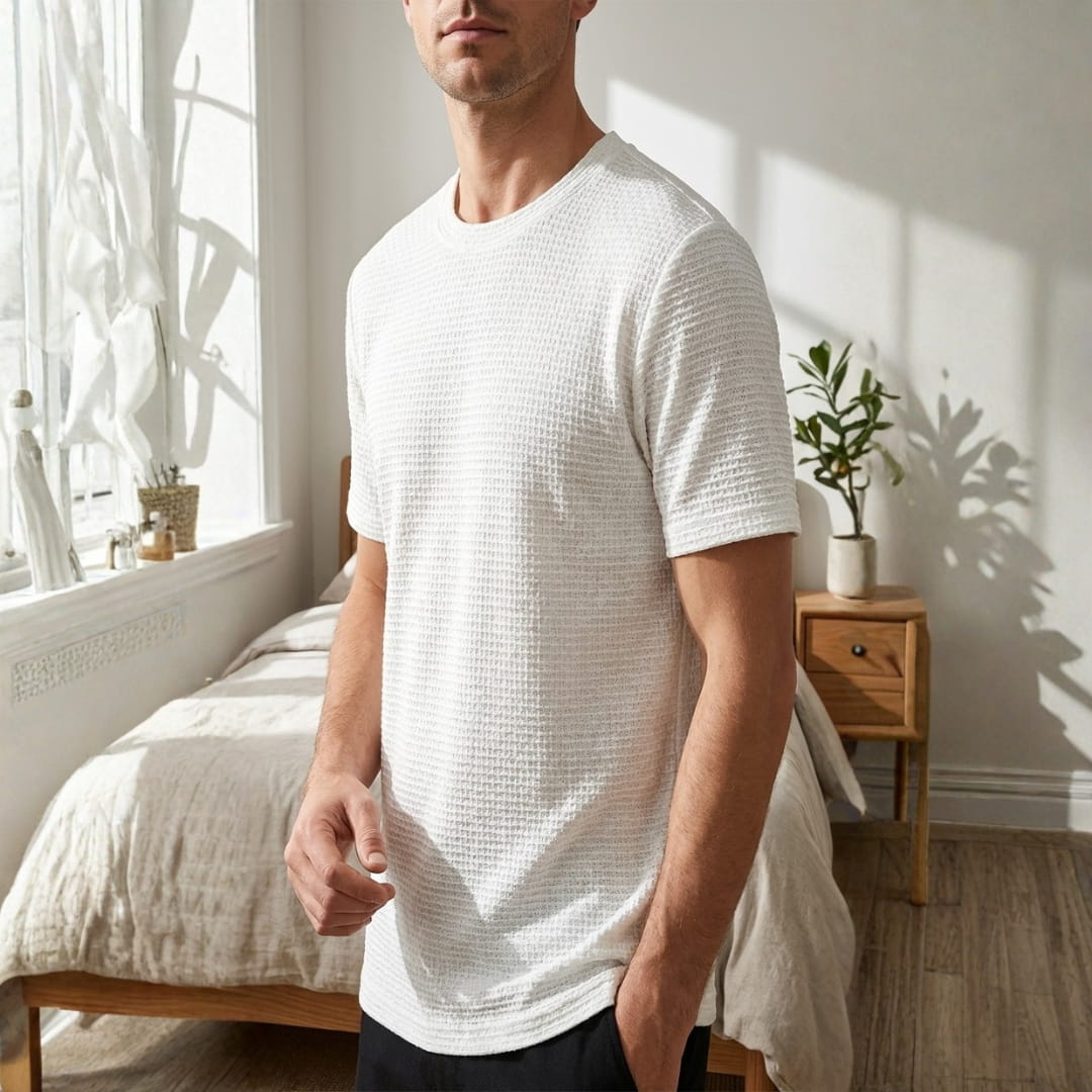 Klaus Textured Knit Crewneck T-Shirt – Lightweight Breathable Casual Shirt