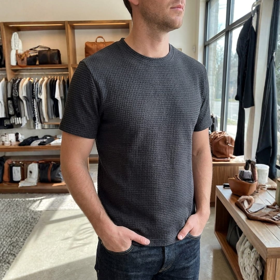 Klaus Textured Knit Crewneck T-Shirt – Lightweight Breathable Casual Shirt