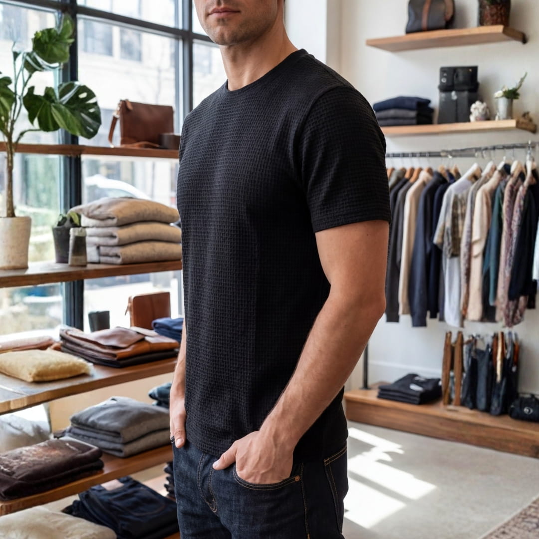 Klaus Textured Knit Crewneck T-Shirt – Lightweight Breathable Casual Shirt