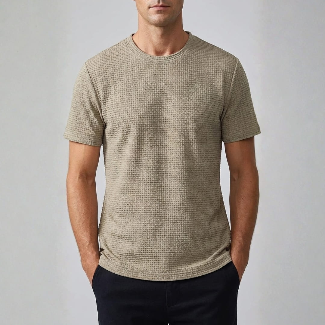 Klaus Textured Knit Crewneck T-Shirt – Lightweight Breathable Casual Shirt