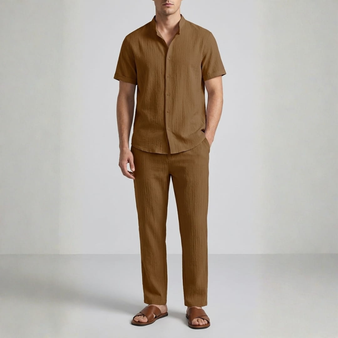 Trevor Premium Textured Summer Set — Lightweight Casual Shirt-Pants Outfit Set