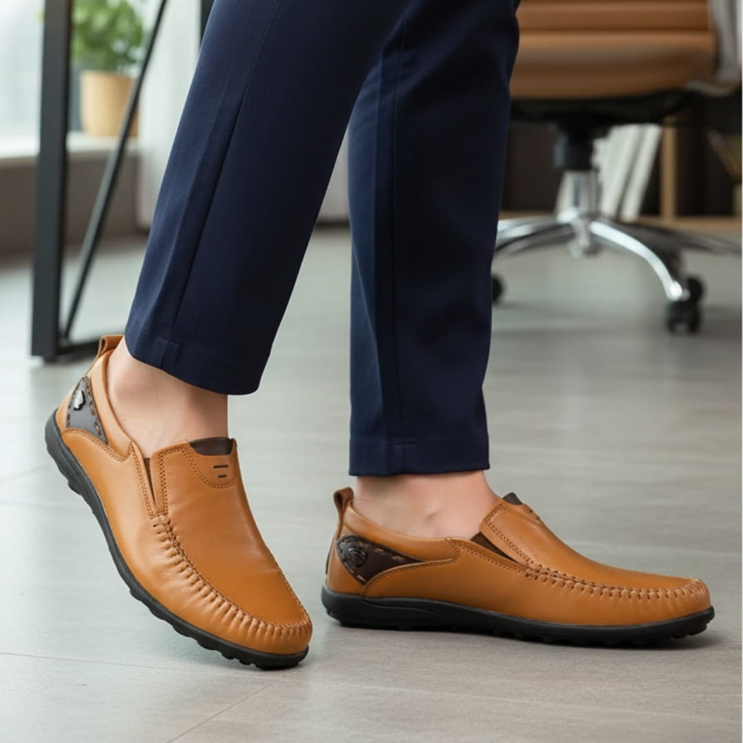 Steffano Slip-On Leather Loafers — Cushioned Minimalist Casual Dress Shoes