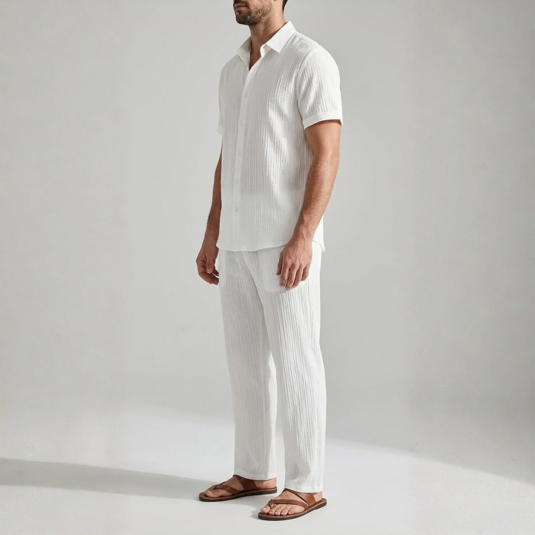 Trevor Premium Textured Summer Set — Lightweight Casual Shirt-Pants Outfit Set