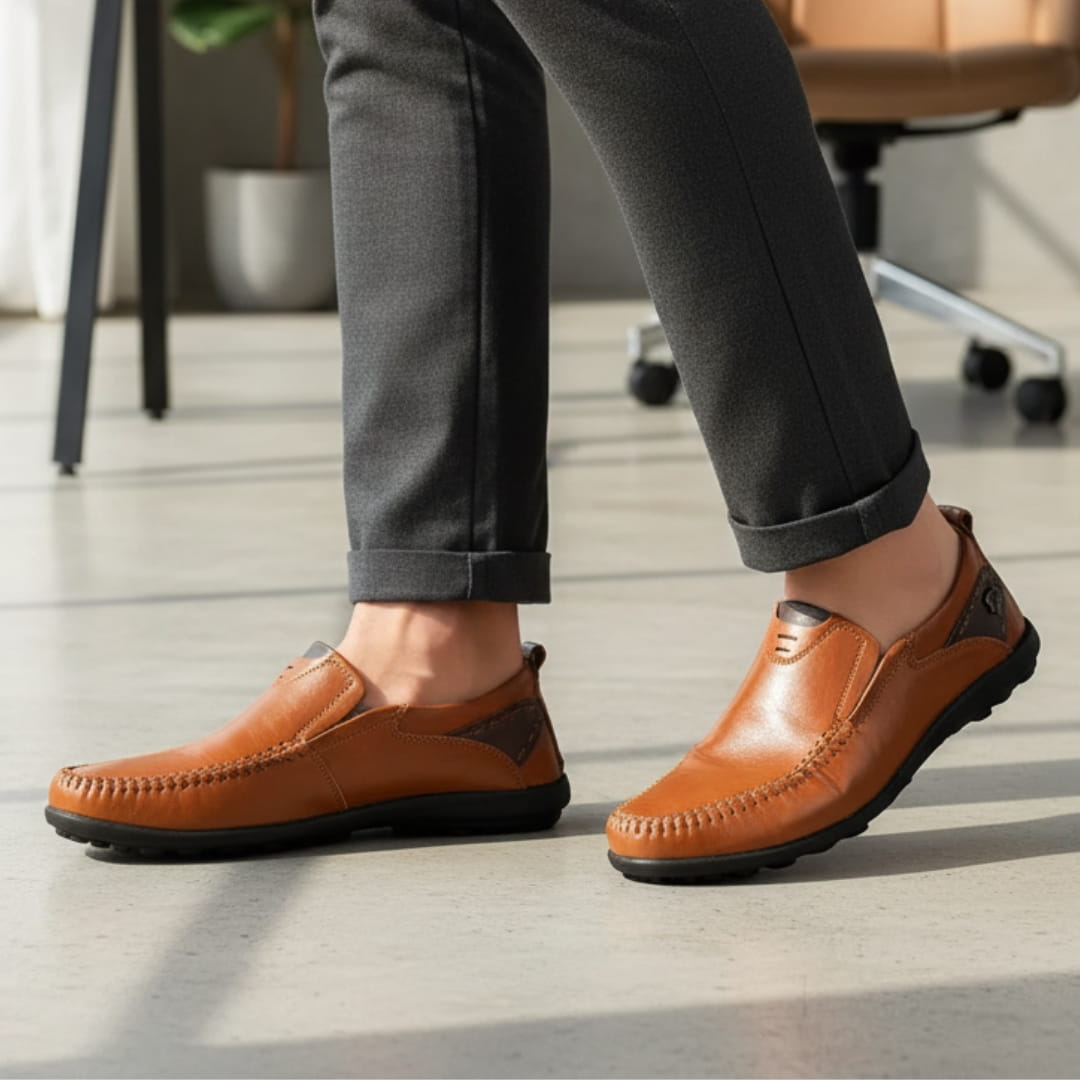 Steffano Slip-On Leather Loafers — Cushioned Minimalist Casual Dress Shoes