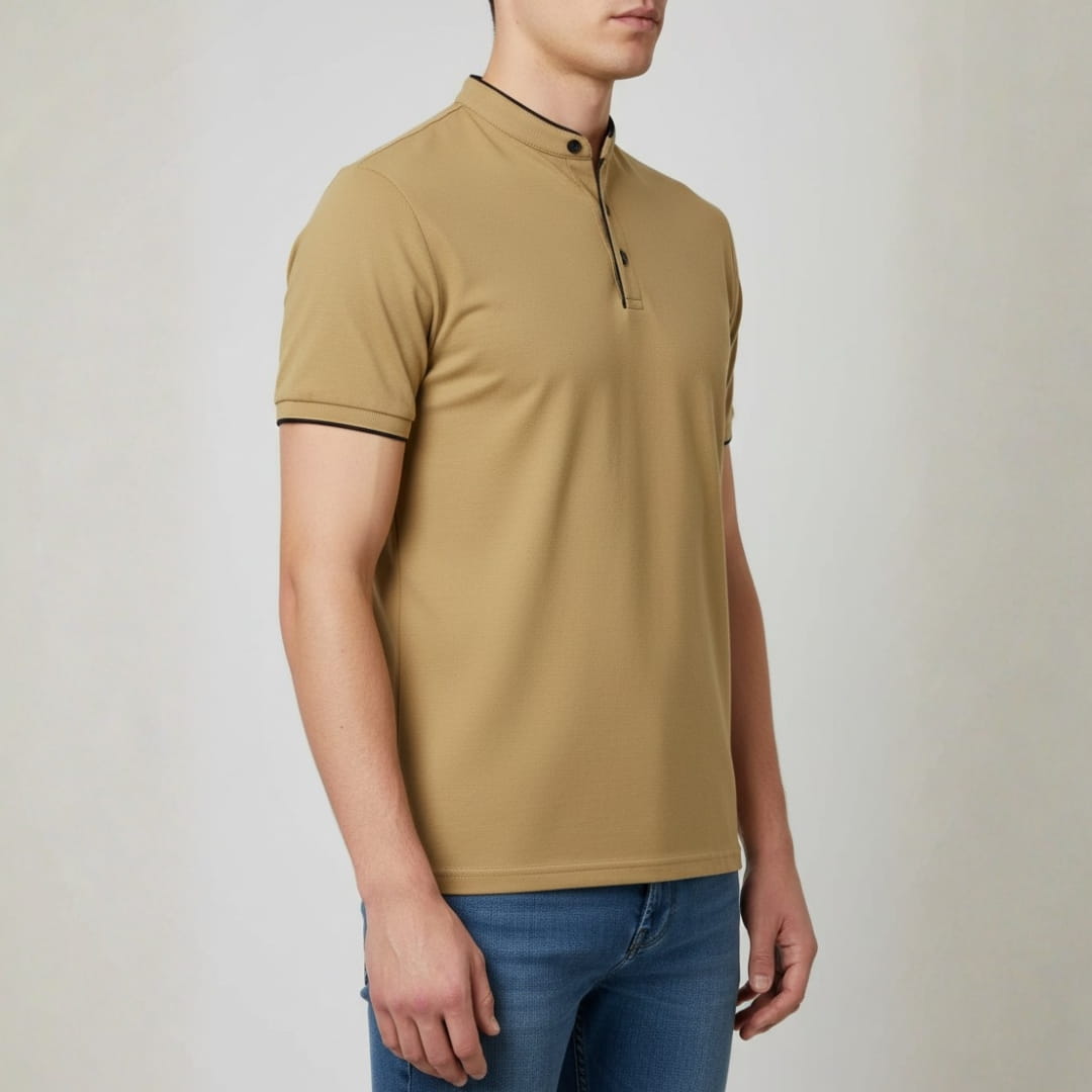 Leandro Collarless Performance Polo Shirt — Lightweight Breathable Casual Top