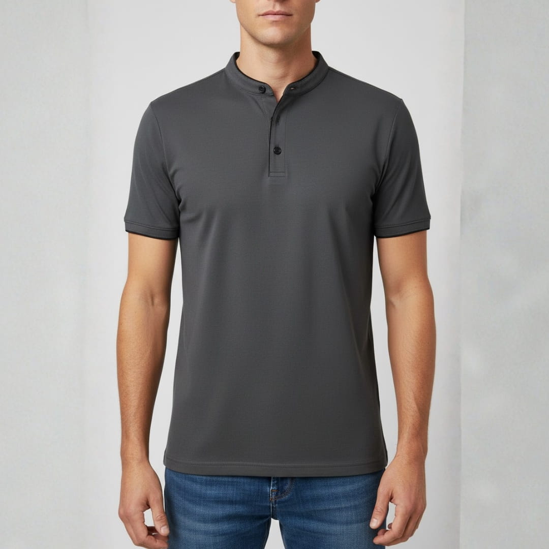 Leandro Collarless Performance Polo Shirt — Lightweight Breathable Casual Top